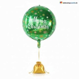 Weihnachtsballon Grün Kugel 4D Merry Christmas Schneeflocken 55cm