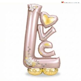 Love Standballon Roségold Blumen