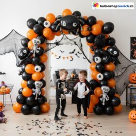 Ballon Girlande Halloween Schwarz Orange Silber Fledermaus Spinne Totenkopf 93-teilig