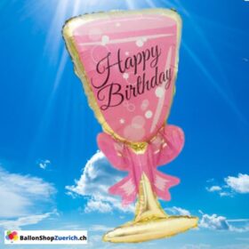 Grosses Champagner Sektglas Rosa : Gold - Happy Birthday Folien Luftballon Geburtstag Party