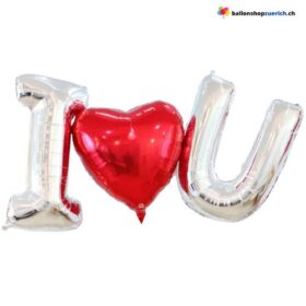 I LOVE U SET HERZ LOVE Folien Ballons Buchstaben Silber / ROT - Liebe Folie Herz Ballon Hochzeit Geburtstag Party Luftballons Valentinstag
