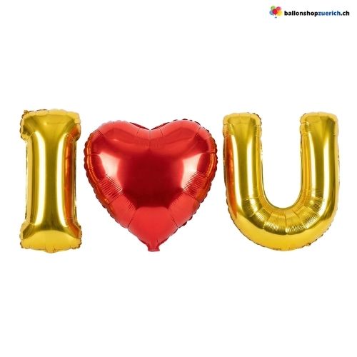 I Love You Ballon Set Gold Rot Herz Valentinstag