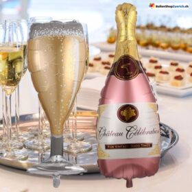 Set grosse Folienballon's Champagner Sektglas Rose / Gold Flasche Birthday Luftballons Geburtstag Party Jahrestag Silvester Dekorationen