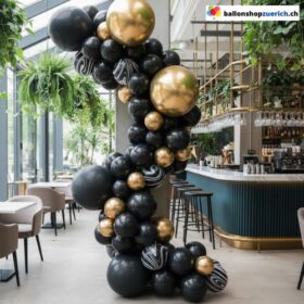 Ballon Girlande Schwarz Schwarz Agate Chrom Gold 4D Gold 115-teilig