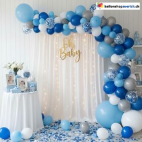 Ballon Girlande Blau Grau Weiss Konfetti 134-teilig