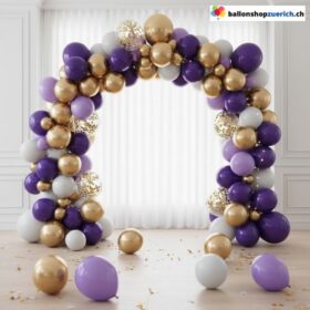 Ballon Girlande Blau Helllila Metallic Gold Weiss Konfetti 100-teilig
