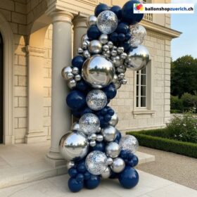 Ballon Girlande Blau Silber Konfetti Folie 96-teilig