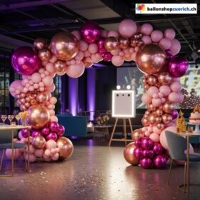 Ballon Girlande Chrom Rot Pastell Rosa Chrom Gold Chrom Rosé 126-teilig