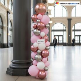 Ballon Girlande Macaron Pink Metallic Rot Silber Weiss Roségold 4D Folie 109-teilig