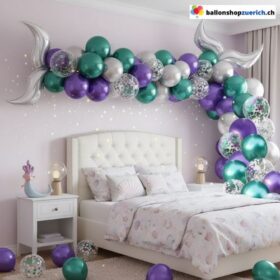 Ballon Girlande Meerjungfrau Metallic Grün Violett Silber Konfetti 42-teilig