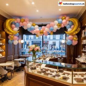 Ballon Girlande Pastell Pink Blau Weiss Chrom Gold Mond & Sterne 110-teilig