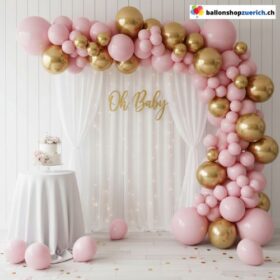 Ballon Girlande Pastell Pink Metallic Gold 142-teilig
