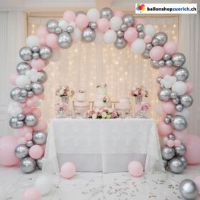 Ballon Girlande Pastell Rosa Weiss Silber 102-teilig