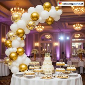 Ballon Girlande Weiss Metallic Gold Konfetti 72-teilig