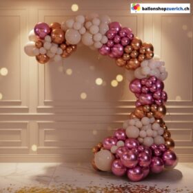 Ballon Girlande Chrome RoséGold Chrome Rosa Weiss 87 teilig