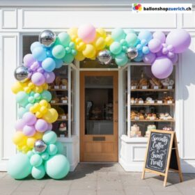 Ballon Girlande Macaron Pastell Blau Violett Gelb Tiffany Pink Chrom Silber 134-teilig