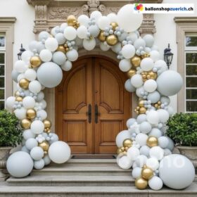 Ballon Girlande Macaron Pastell Weiss Grau Gold Chrome 138-teilig