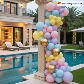 Ballon Girlande Pastell Macaron Pink Gelb Blau Violett Gold 119-teilig