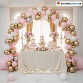 Ballon Girlande Pastell Rosa Hellblau Metallic Gold 95-teilig