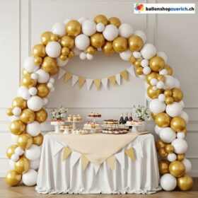 Ballon Girlande Weiss Gold Chrom 82-teilig