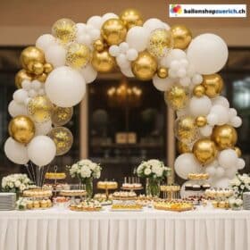 Ballon Girlande Weiss Gold Chrom Konfetti 85-teilig
