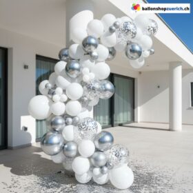 Ballon Girlande Weiss Silber Chrome Konfetti 101 teilig