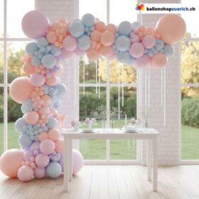 Ballongirlande Macaron Pastell Pink Blau Violett Pfirsich 144-teilig