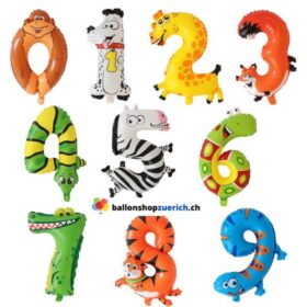 Kleine Zahlenballons Folie Luftballons Geburtstag Tier Kindergeburtstag Zahlen 0-9 Tiere Kindergeburtstag Cartoon Zahlen