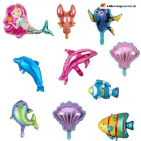 10er Set Thema Meer Unterwasser Fisch Meerjungfrau Muscheln Mini Folie Luftballons Ballon Kinder Spielzeug Dekoration