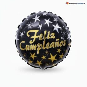Feliz Cumpleaños Ballon Schwarz Gold Sterne