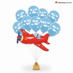 Flugzeug Ballon Rot & Wolken Latex 11er Set Pilot Party Deko