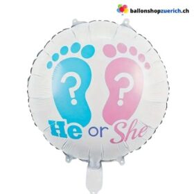 He or She Baby Shower Geburt Mädchen Bube Knabe Folien Luftballon