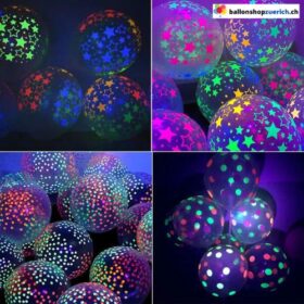 Set 5 Stück Neon leuchtende Ballons fluoreszierend Punkte Bunte Sterne