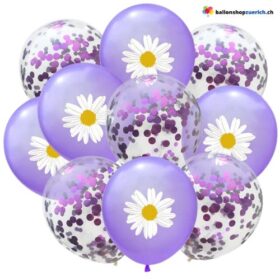 Luftballons Set 10 Stück Glänzende Margeriten Blumen mit Konfetti Ballons Party Dekoration