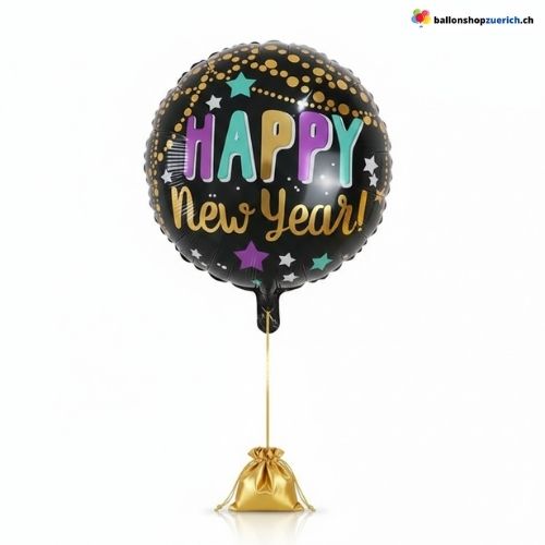 Silvester Ballon Happy New Year Bunt Schwarz Party