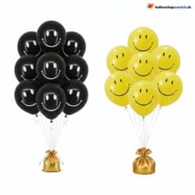 Set di 5 palloncini sorridenti gialli e neri