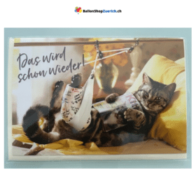 Witzige Karte Katze Kater “Das Wird schon wieder” Spital Genesung Krankheit Unfall Genes