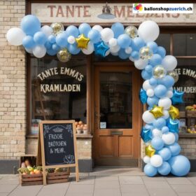 Ballon Girlande Blau Weiss Gold Sterne Konfetti 122-teilig