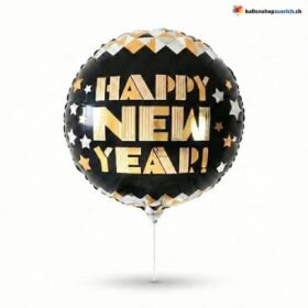 Happy New Year Ballon Schwarz Gold Sterne