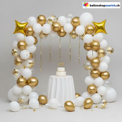 Ballon Girlande Gold Sterne Weiss Transparent Konfetti 103-teilig
