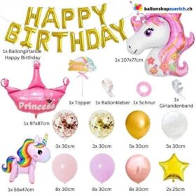 Einhorn Happy Birthday Pink Gold Pastell Konfetti 62-teilig