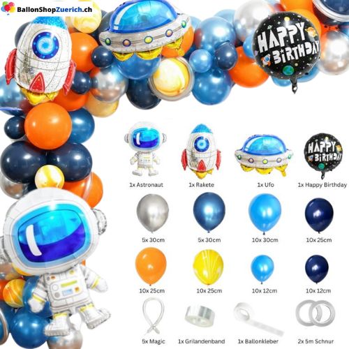 Fesnova Weltraum Ballons - 18 Stück Space Party Deko In Blau, Schwarz, Orange Für Kindergeburtstage