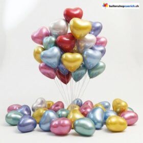 Herz Latexballons Chrom Metallic Divers 10-Set