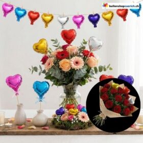 Herzchen Mini Folienballon Blumenstecker 5-Set