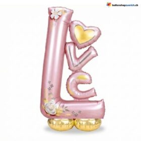 Love Standballon Rot Gold Blumen