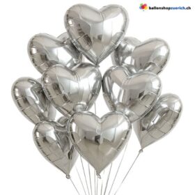 Luftballon grosses Herz Silber