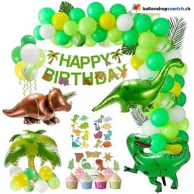 Dinosaurier Happy Birthday Ballon Girlande Grün Gelb Weiss 110-teilig