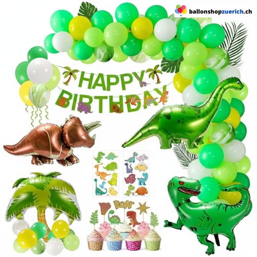 Dinosaurier Happy Birthday Ballon Girlande Grün Gelb Weiss 110-teilig