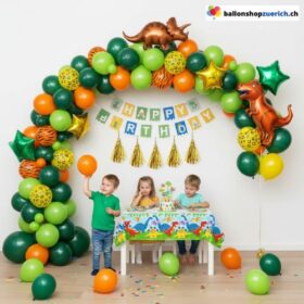 Happy Birthday Dinosaurier Ballon Set Grün Gelb Orange 57-teilig