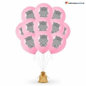 Nilpferd Ballon Rosa Pink Hippo 5er Set